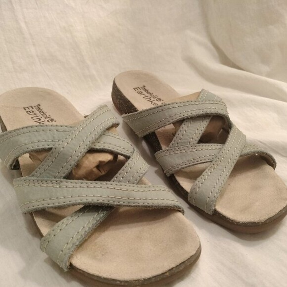Timberland Earthkeepers Sage Green Leather Strappy Slide Sandals‎
